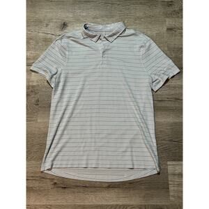 LULULEMON MEN'S EVOLUTION M Polo Shirt Golf Performance Shirt White Gray Striped